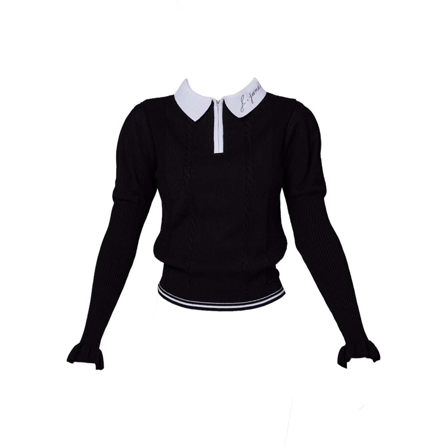 [JJA] 제이제인 퍼프 슬리브 카라 니트 Puff Sleeve Collar Knit (Black) J386KT01BK