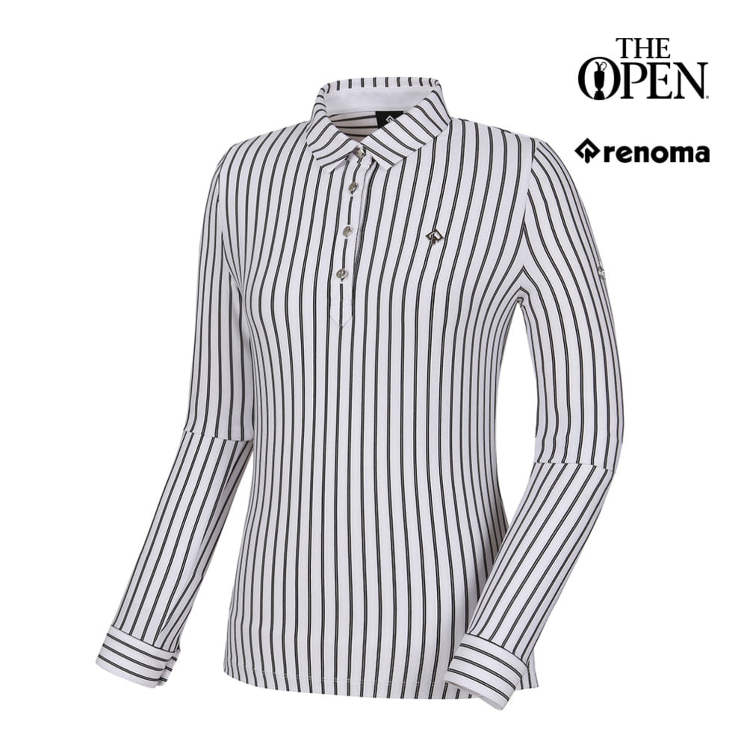 [THE OPEN X renoma] 여성 세로 스트라이프 카라 티셔츠 RWTYK7192-101_G