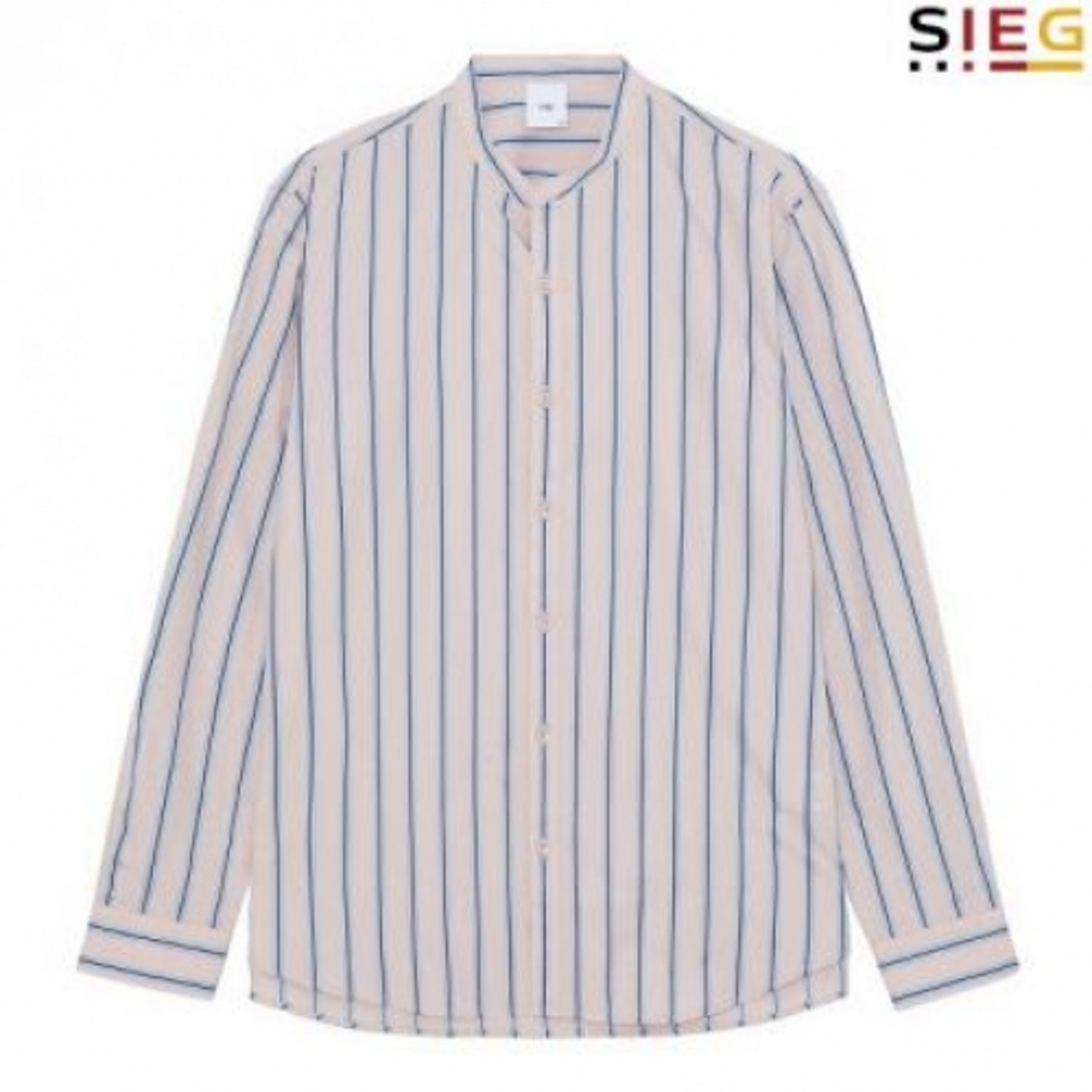 [GSH] 지이크 핑크 노카라 코튼 스트라이프 셔츠 (AB5082)