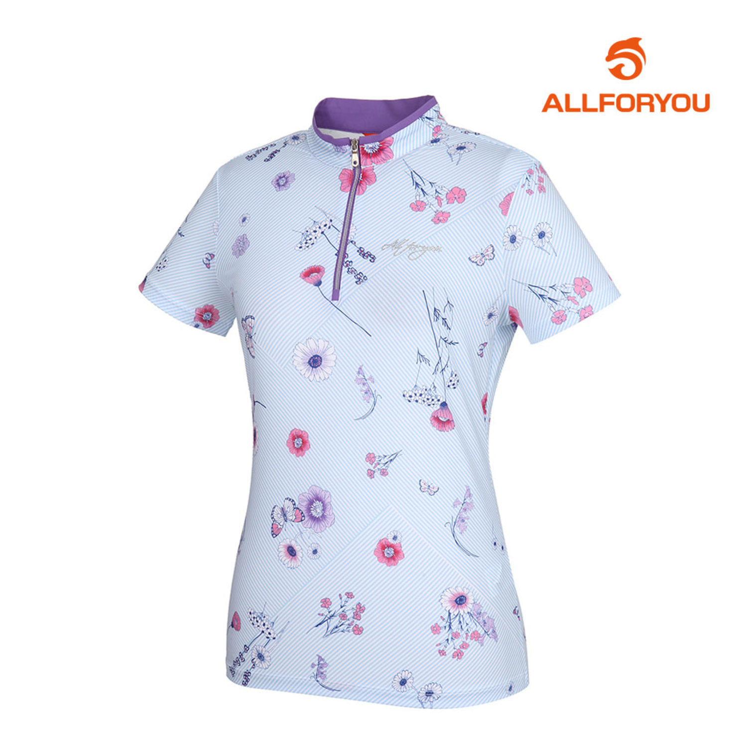 [올포유] 여성 나비 패턴 반집업 반팔 티셔츠 AWTHH6126-906_G