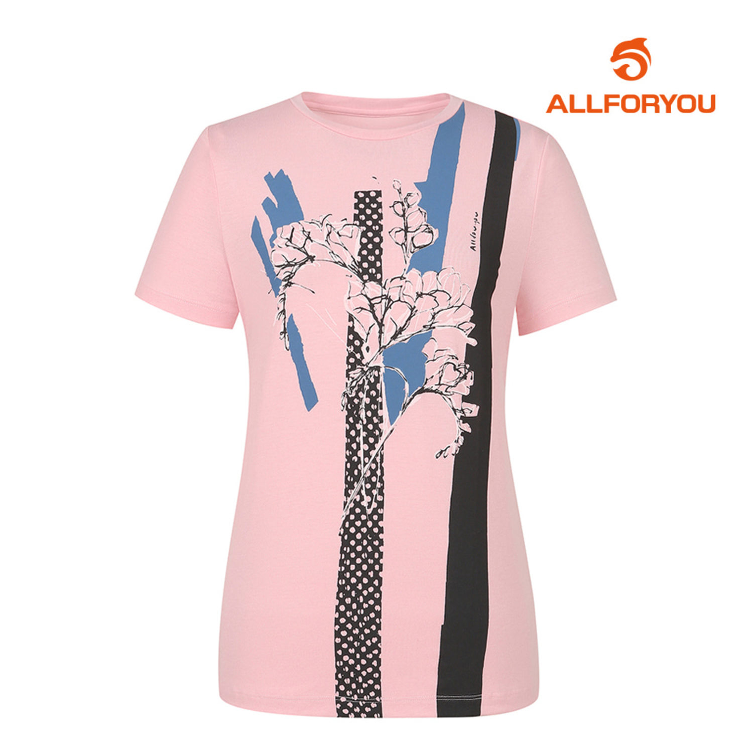 [올포유] 여성 프린트 등판 쉬폰 배색 반팔 티셔츠 AWTRI6165-403_G