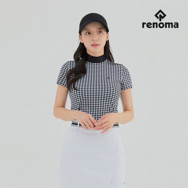 [레노마골프]22SS 여성 지도리 패턴 어깨 테잎 하이넥 반팔 티셔츠 RWTHL6152-199_G