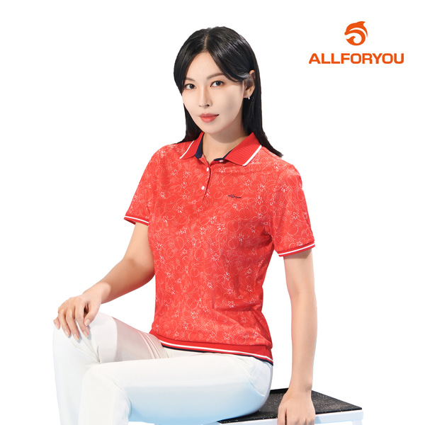 [올포유] [모델착장] 22SS 여성 홍삼 프린트 카라 반팔 티셔츠 AWTPL4361-500_G