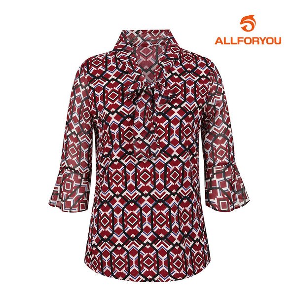 [올포유] 여성 패턴 넥리본 티셔츠 AWTRH7151-415_G