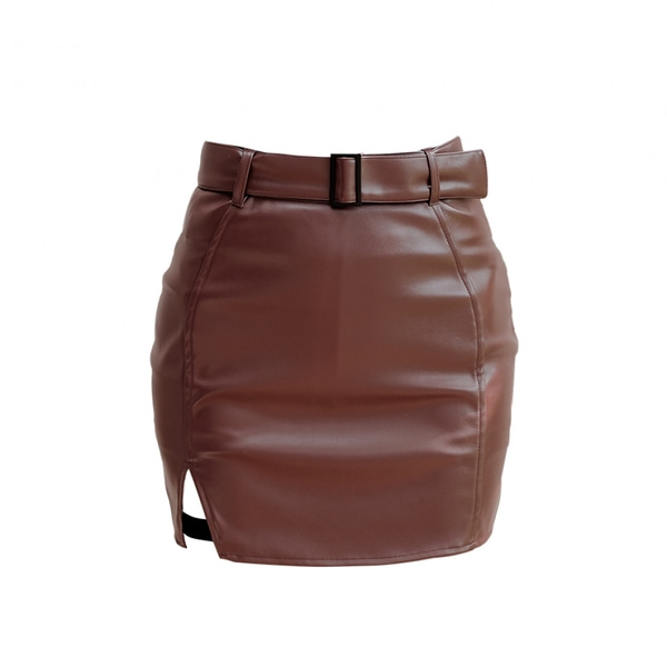 [JJA] 제이제인 트임 가죽 스커트 Slit Leather Skirt (Brown) J19FWSK01BR