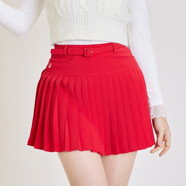 [JJA] 제이제인 벨트 플리츠 스커트 Belt pleated skirt (Red) J364SK06RD