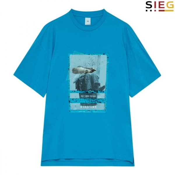 [GSH] 지이크 블루 코튼 프린트 라운드넥 반팔 티셔츠 (BI8005)