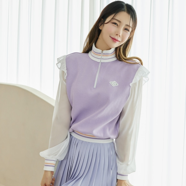 [JJA] 제이제인 반집업 쉬폰 소매 맨투맨 Half Zip-up Chiffon Sleeve Sweatshirt (Lavender) J186MTM01LV