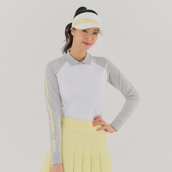 [테일러메이드] 23SS 여성 라인 배색 카라 니트 하이브리드 티셔츠 TWTRM5244-100