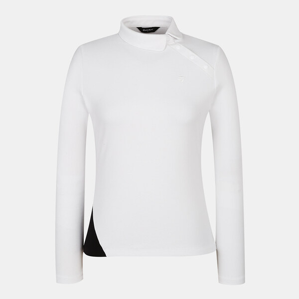 [테일러메이드] 여성 변형 카라 사선 버튼 배색 티셔츠 TWTYL8141-100