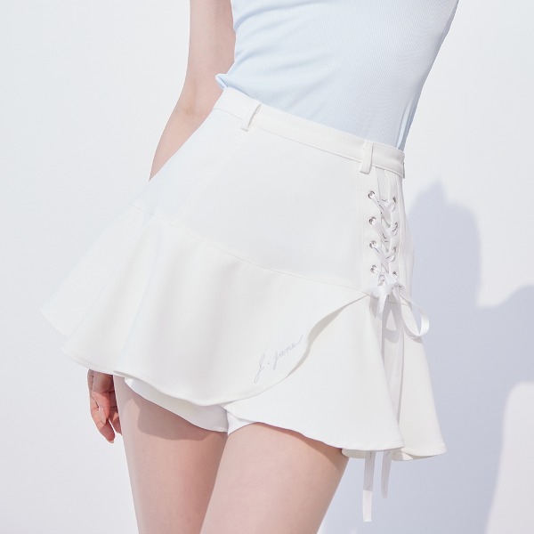 [JJA] 제이제인 레이스업 플라워 큐롯 팬츠 Lace-up Flower Culotte Pants (White) J197SK03WH