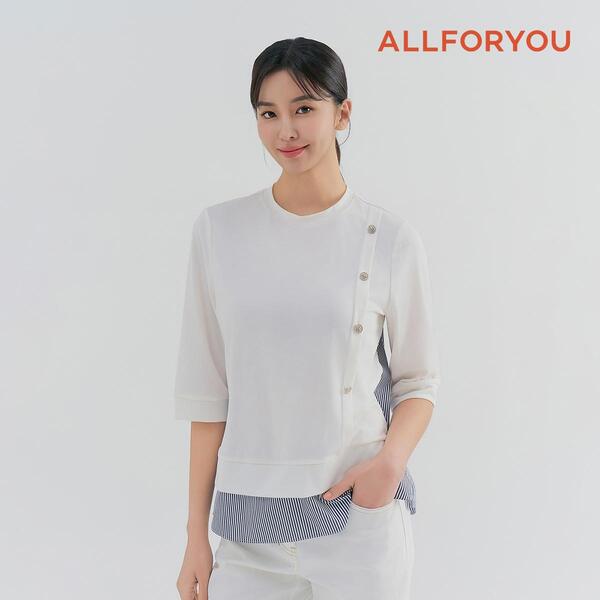 [올포유] 24SS 여성 사선 단추 포인트 티셔츠 ALTRN3111-100